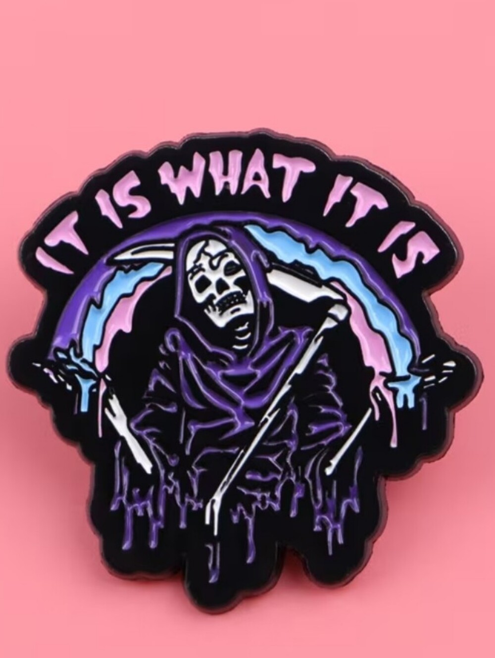 It Is What It Is Grim Reaper Enamel Pin - Purple/Black